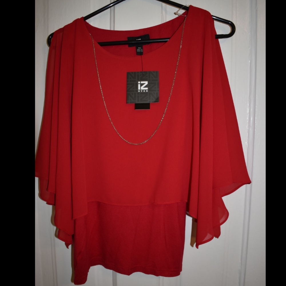 Red flowy blouse
